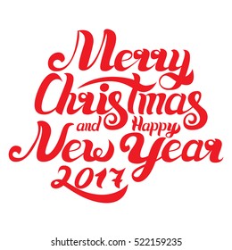 Merry Christmas and happy new year handwritten text,vector illustration
