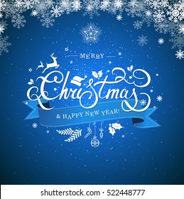 Merry Christmas and Happy New Year hand lettering design. Vector illustration.