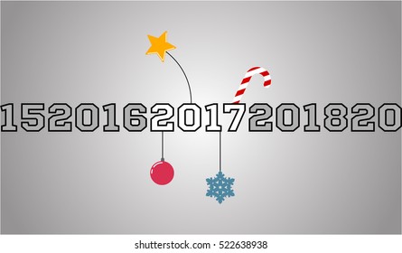 Merry Christmas and Happy New Year Vector Greeting Card Digits Star Snowflake Xmas Ball Candy Postcard