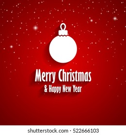 Merry Christmas and Happy New Year red greeting card with Christmas toy and snow