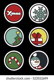 Merry Christmas and Happy New Year Vector Stickers Greetings Set