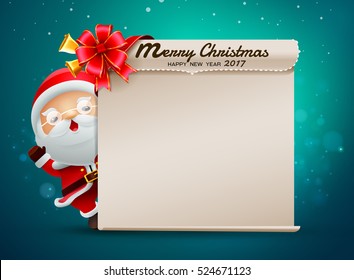 merry christmas happy new year card with santa claus