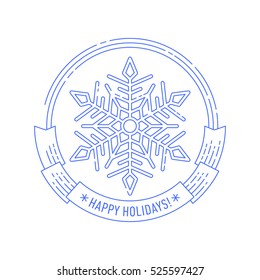 Merry Christmas and Happy New Year creative badge or labels with snowflake for greetings cards, gift tags, Christmas sale or web design. Thin lines,. Vector.