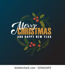 "Merry Christmas & Happy New Year" greetings card. Lettering celebration logo. Typography which is connected with winter holidays. Calligraphic poster on textured background. Postcard motive.