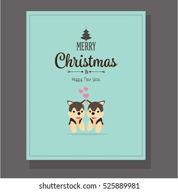 Merry Christmas and Happy New Year! Greeting card with cute animals . Vector illustration.