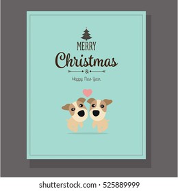 Merry Christmas and Happy New Year! Greeting card with cute animals . Vector illustration.