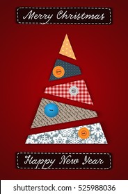 Merry Christmas and Happy New Year Vector Greeting Card Handmade Xmas Tree Application Spruce