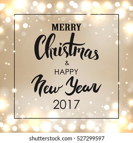 Merry Christmas & Happy New Year. Handwritten greeting card. Vector illustration.