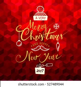 Merry Christmas and Happy New Year. Lettering. Vector Abstract Geometric Background - Powered by Shutterstock - Get 15% off with code: PIKWIZARD15