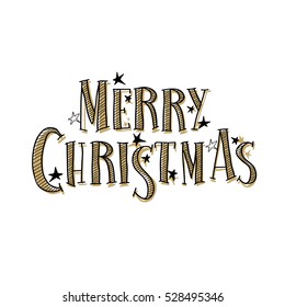 "Merry Christmas and happy new year" text composition. Calligraphy Lettering design for Holiday Greeting card. Vector illustration.