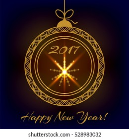 Merry Christmas and Happy New Year Card. Vector Illustration. Decorative Christmas Background with Golden Snowflake.