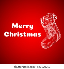 Merry Christmas, Happy New Year. Greeting card. Vector illustration.Red background.