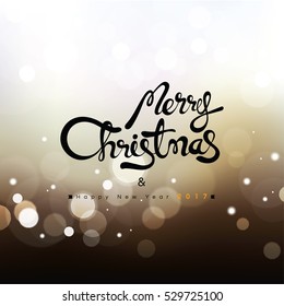 Merry Christmas and Happy New Year 2017 text on abstract bokeh background