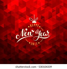 Merry Christmas and Happy New Year. Lettering. Vector Abstract Geometric Background