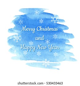Merry Christmas and Happy New Year vector card template on watercolor background