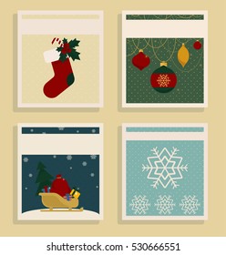 Merry Christmas and Happy New Year Set Of Card Templates. Collection for Greeting, Congratulations, Invitations. Colorful Posters Set in Retro Style. Place for your text.
