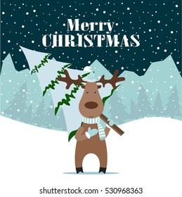 Merry Christmas and Happy New Year! Happy new year deer card.