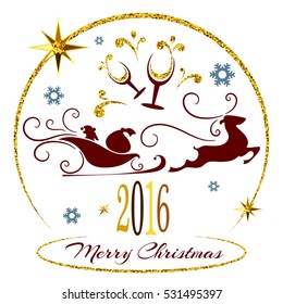 Merry Christmas and happy new year Santa Claus in a sleigh, vector illustration