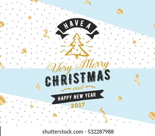 Merry Christmas and Happy New Year text design. Vector logo, typography. Usable as banner, greeting card, gift package etc. 