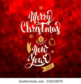 Merry Christmas and Happy New Year. Lettering. Vector Abstract Geometric Background - Powered by Shutterstock - Get 15% off with code: PIKWIZARD15