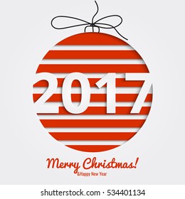Merry Christmas & Happy New Year Greeting Card, or Banner Design. Paper Curving Imitation. Vector