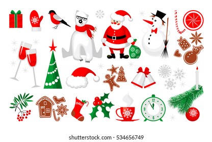 Merry Christmas and Happy New Year icon collection in modern flat style. Xmas set for your holiday design. Vector illustration