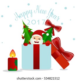 Merry Christmas and Happy new year 2017 Greeting Card with Santa Claus, vector illustration.