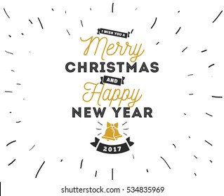 Merry Christmas and Happy New Year text design. Vector logo, typography. Usable as banner, greeting card, gift package etc. 