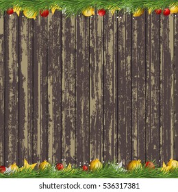 Merry christmas and Happy New Year Celebration elements on old wood background. Vector Illustration