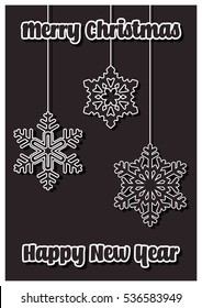 Merry Christmas and Happy New Year Vector Greeting Card with Snowflakes