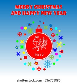 Merry Christmas and Happy New Year card, vector illustration