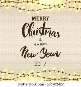 Merry Christmas & Happy New Year lettering. Christmas handwritten typography for card, poster, flyer, postcard. Vector illustration.