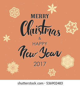 Merry Christmas & Happy New Year lettering. Christmas handwritten typography for card, poster, flyer, postcard. Vector illustration.