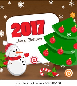Merry Christmas and Happy new year 2017 Greeting Card, vector illustration.