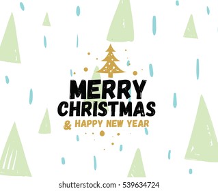 Merry Christmas and Happy New Year text design. Vector logo, typography. Usable as banner, greeting card, gift package etc. 