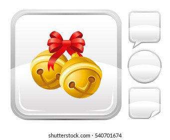 Merry Christmas happy New year gold jingle bells icon isolated on white background. Vector illustration. Metallic silver button icons set. Abstract template holiday design. Flat cute cartoon sign