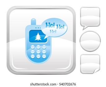 Merry Christmas happy New year mobile phone icon isolated on white background. Vector illustration. Metallic silver button icons set. Abstract template holiday design. Flat cute cartoon sign.