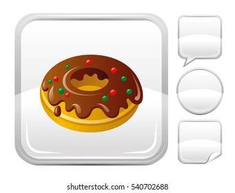 Merry Christmas happy New year donut icon isolated on white background. Vector illustration. Metallic silver button icons set. Abstract template holiday design. Flat cute cartoon sign.