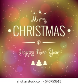Merry Christmas and Happy New Year card. Beautiful bokeh background