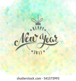 Merry Christmas and Happy New Year. Lettering. Vector Abstract Geometric Background