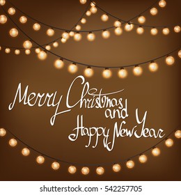 Merry Christmas and Happy New Year, Christmas greeting card, vintage garlands, banner design template, vector illustration