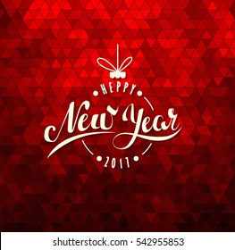 Merry Christmas and Happy New Year. Lettering. Vector Abstract Geometric Background