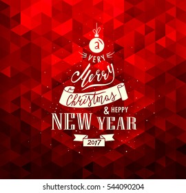 Merry Christmas and Happy New Year. Lettering. Vector Abstract Geometric Background
