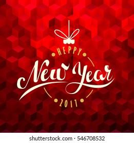 Merry Christmas and Happy New Year. Lettering. Vector Abstract Geometric Background