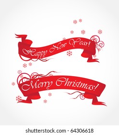 Merry Christmas And Happy New Year  Red Ribbons