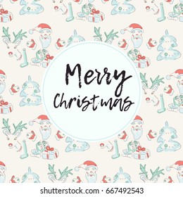 Merry Christmas and Happy New Year vector pattern. Santa, Deer, Christmas tree and Presents. -stock vector