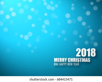 Merry Christmas and Happy New Year blue background. 2018 celebrate background with white 3d text.