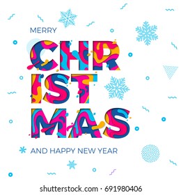 Merry Christmas and Happy New Year background with snowflakes pattern and paper carving color wish text. Vector Christmas holiday premium creative greeting card design.