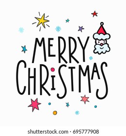 Merry Christmas Happy New Year simple lettering. Calligraphy postcard or poster graphic design element. Hand written sign. Photo overlay Winter Holidays vector. Santa Bright Days