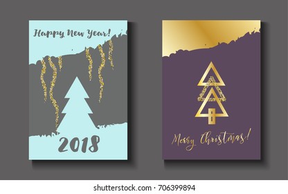Merry Christmas, Happy New Year Gift Cards. Vector Festive Celebration A4 Posters. Minimal Christmas Covers. Simple Holidays Design. Luxury Elegant Party Background. Gift or Postcard, Flyer Template.